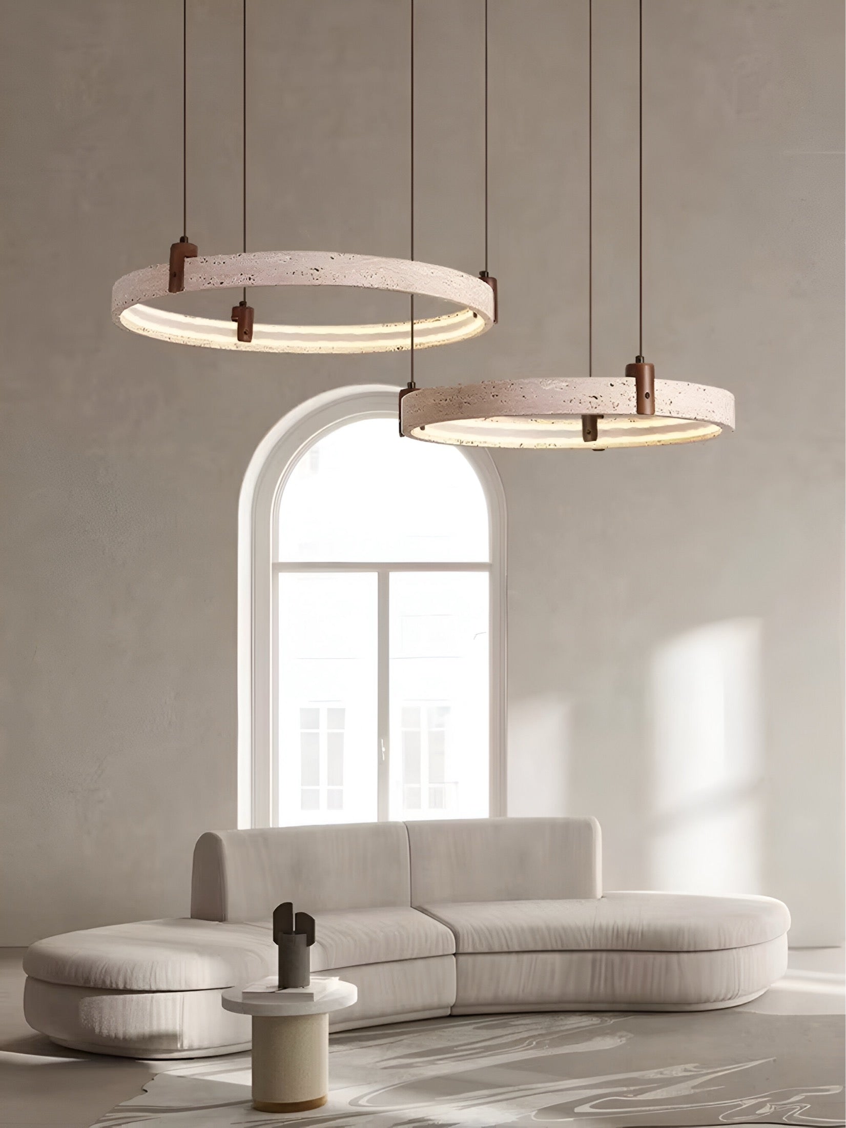 Simple Circular Travertine Pendant Lamp