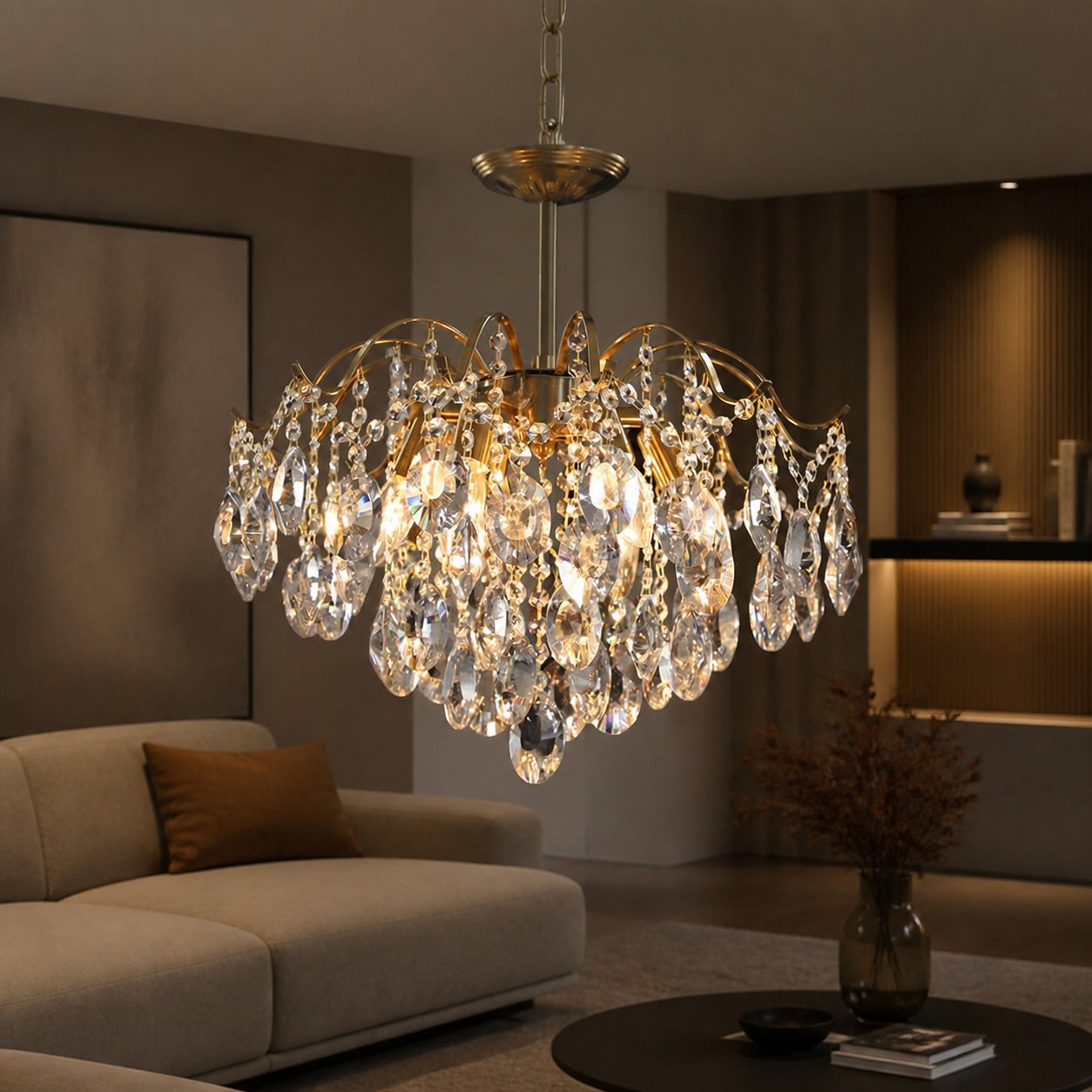 Vintage Sumptuous Teardrop Crystal Chandelier