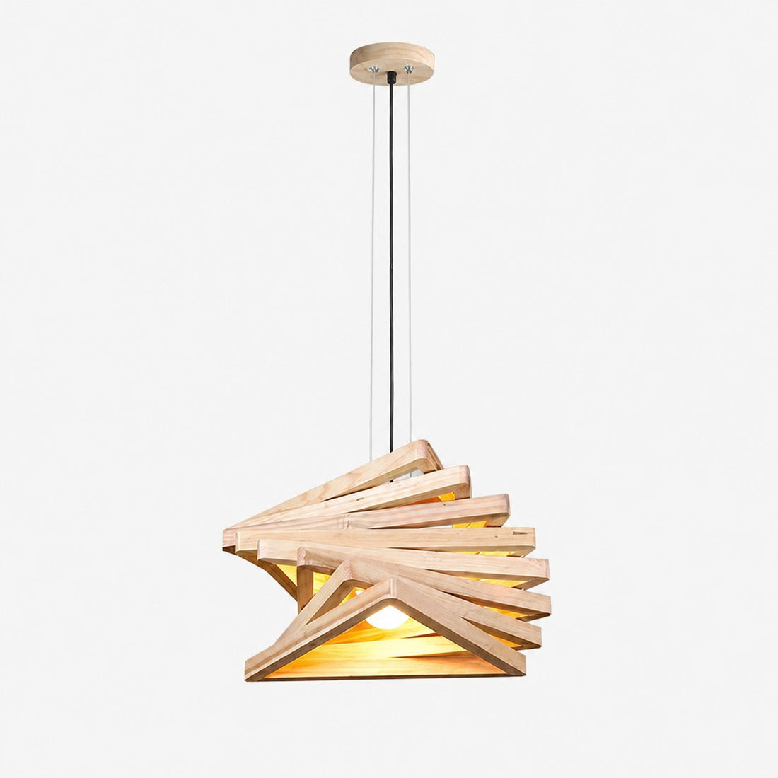 Natural wood slatted pendant light
