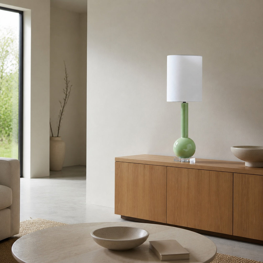 Savara Minimalist Table Lamp - Clean Glass Form with Fabric Shade for Bedrooms