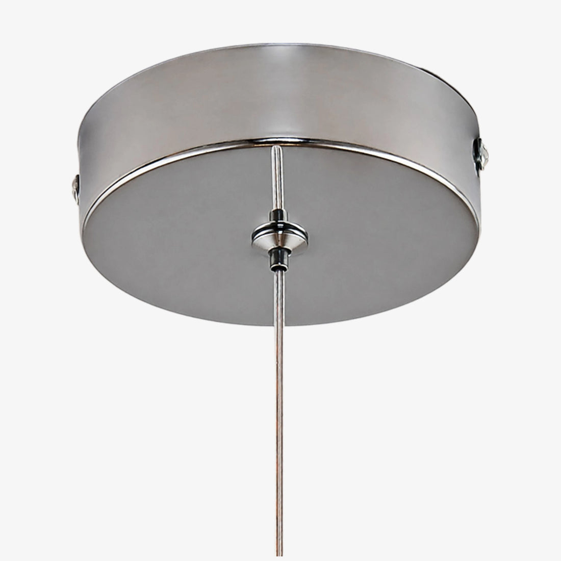 Chrome round ceiling canopy and suspension cable detail