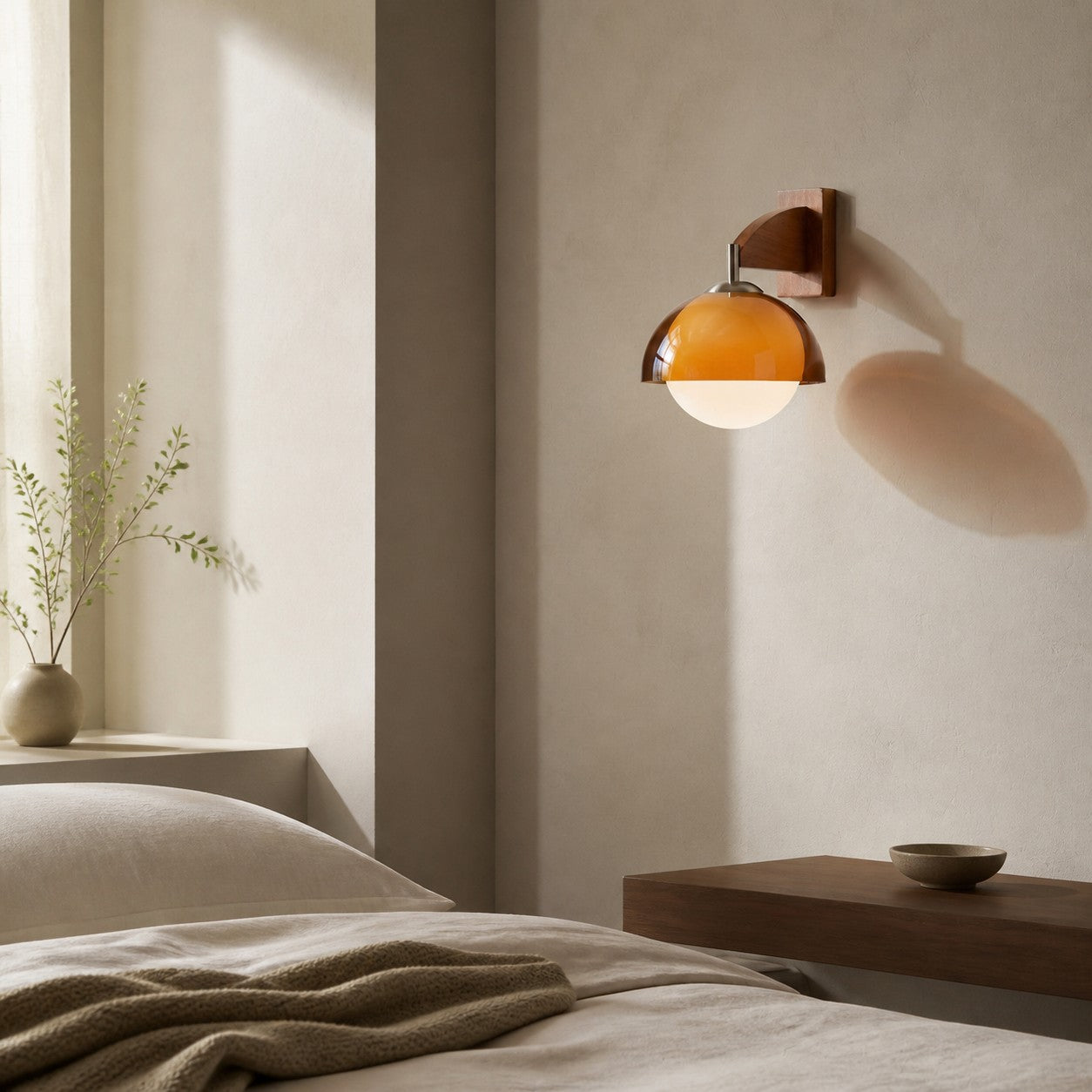 Afterglow Modern Sunset Wall Lamp – Dual Glass Shade Design with Wood-Texture Base