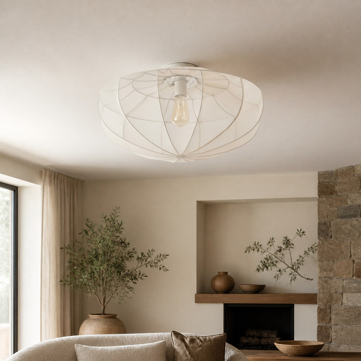 Lumifil Draped Mesh Ceiling Light – Boho Rustic Textured Shade Lamp for Living Room or Bedroom