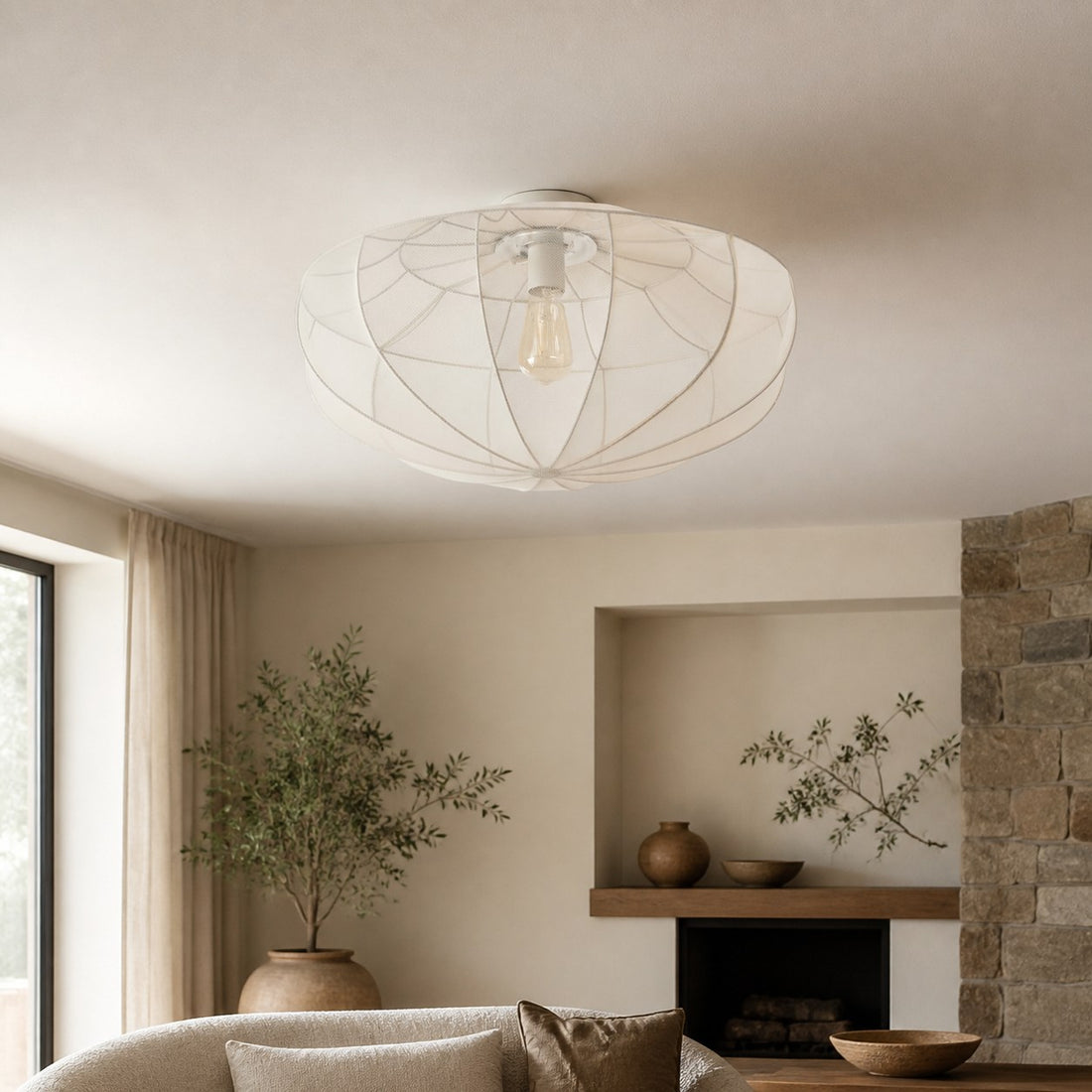 Lumifil Draped Mesh Ceiling Light – Boho Rustic Textured Shade Lamp for Living Room or Bedroom