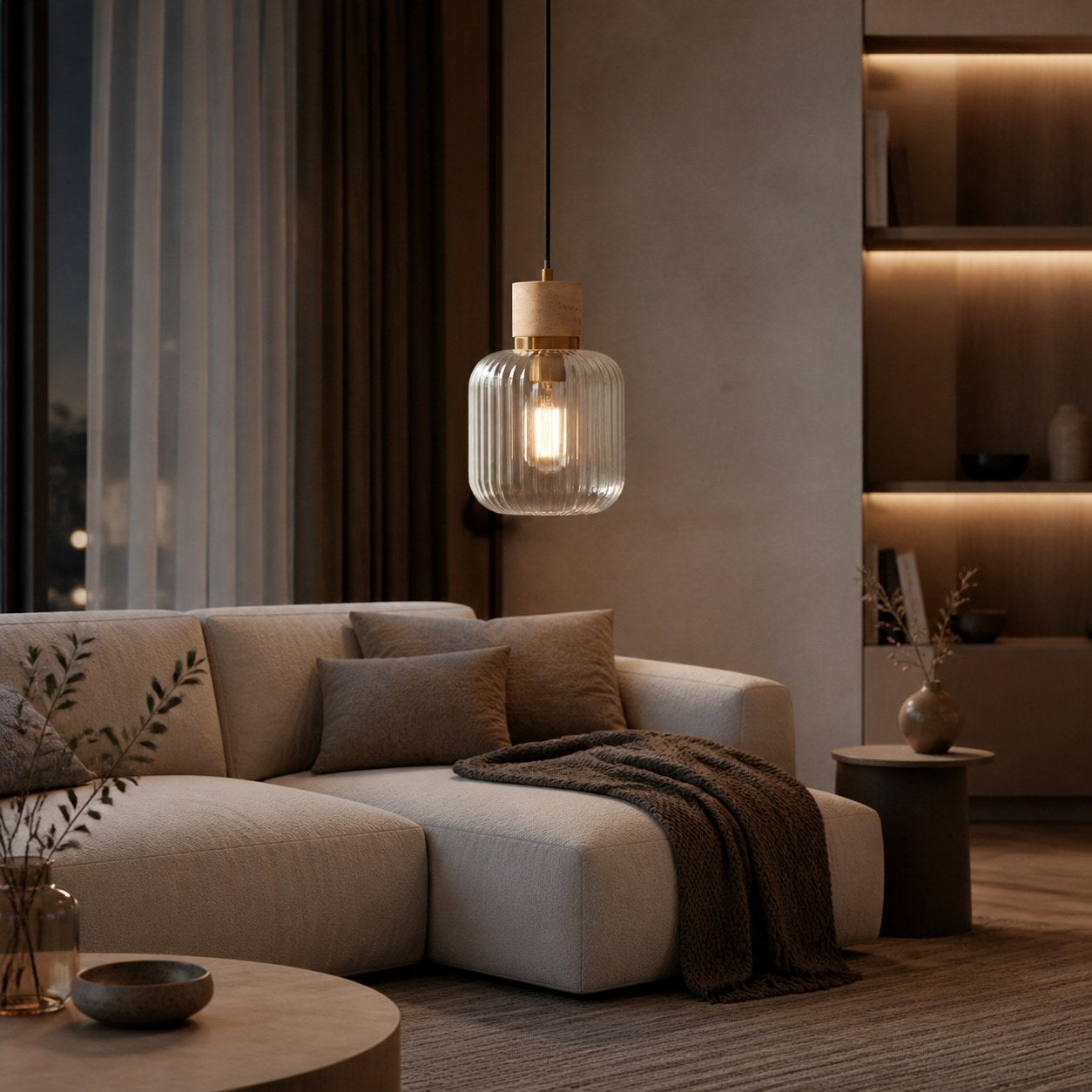 Korlisse Natural Stone and Glass Pendant Light – Stylish Lamp for Lounge or Living Room