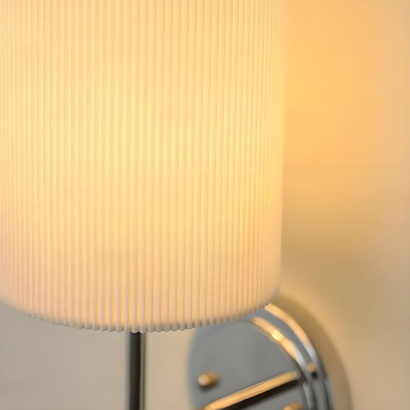 Solmire Pleated Wall Sconce - White Fabric Shade and Chrome Metal Frame for Bedroom and Living Room