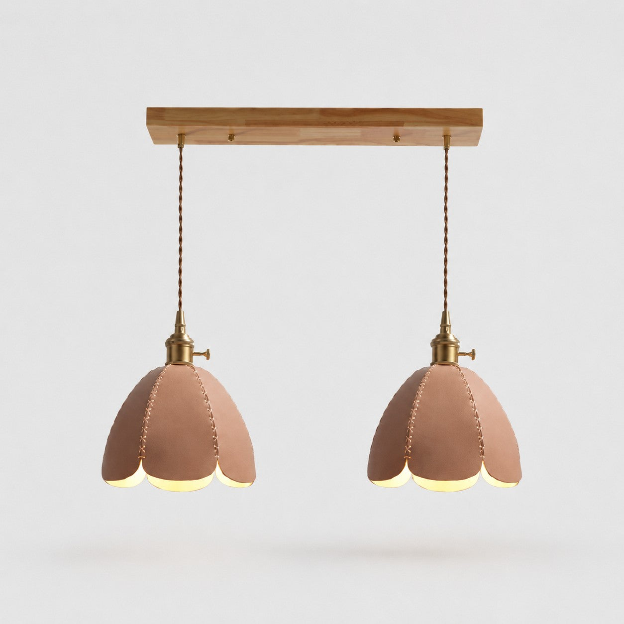 Two-light natural leather linear pendant