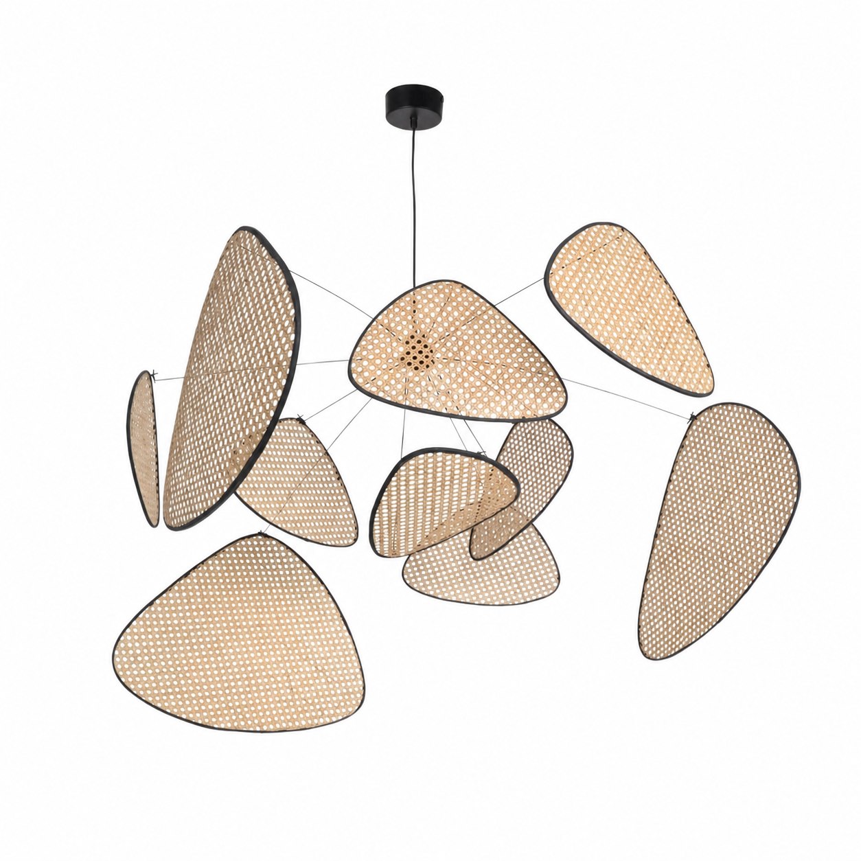 Rivana Modern Woven Rattan Chandelier – Metal Bamboo Pendant Light for Kitchens and Lounges N41