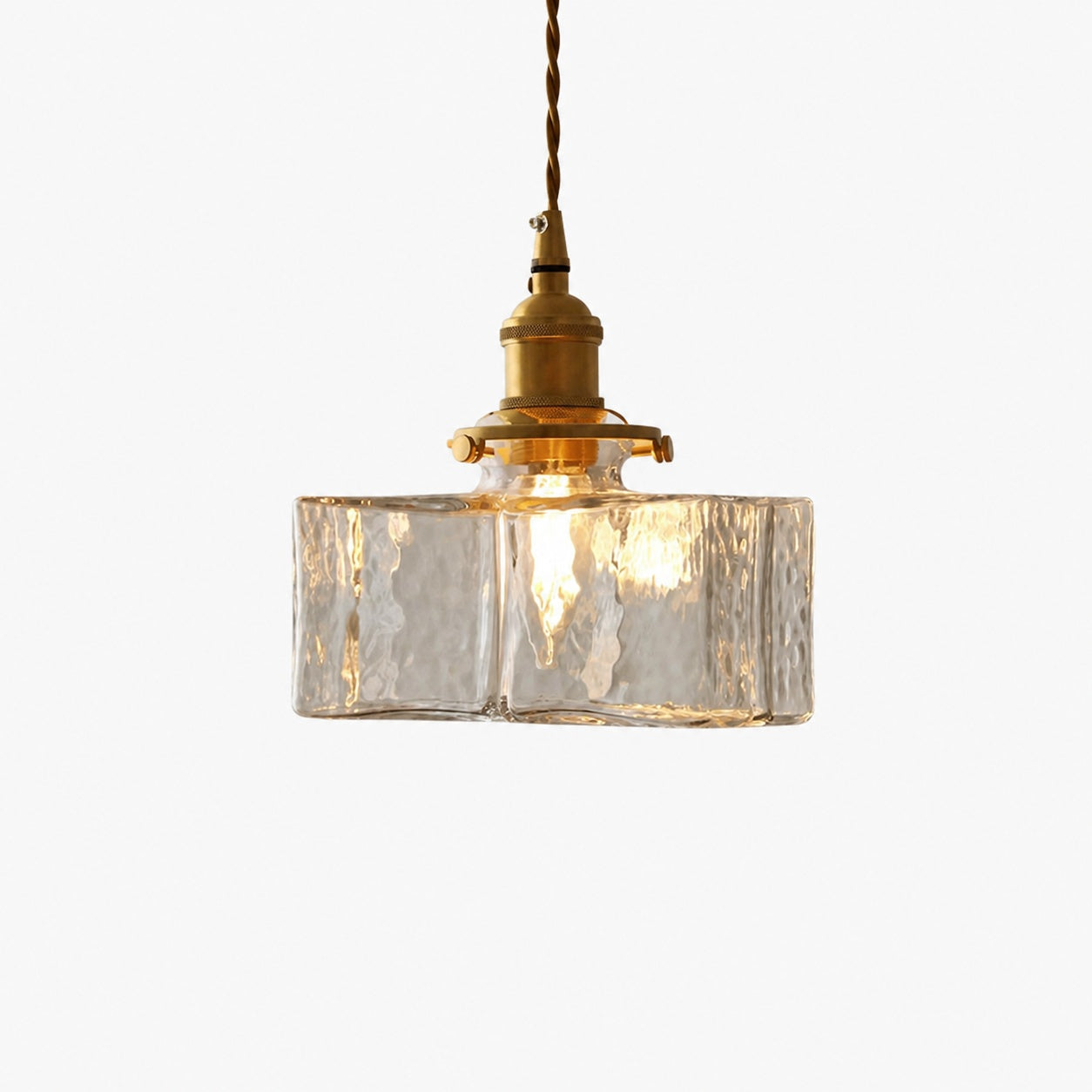 Traditional Vintage Square Rectangle Ripple Glass Iron 1-Light Pendant Light For Living Room
