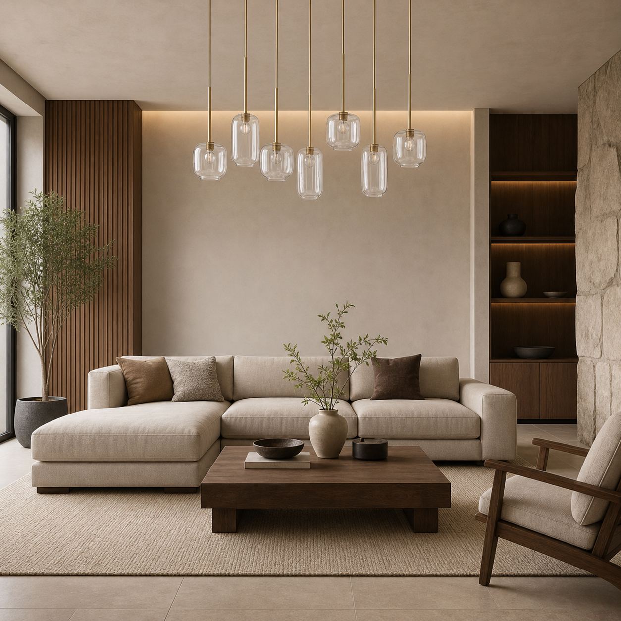 Lumivelle Sculptural 7-Light Chandelier – Adjustable Height Modern Glass Pendant