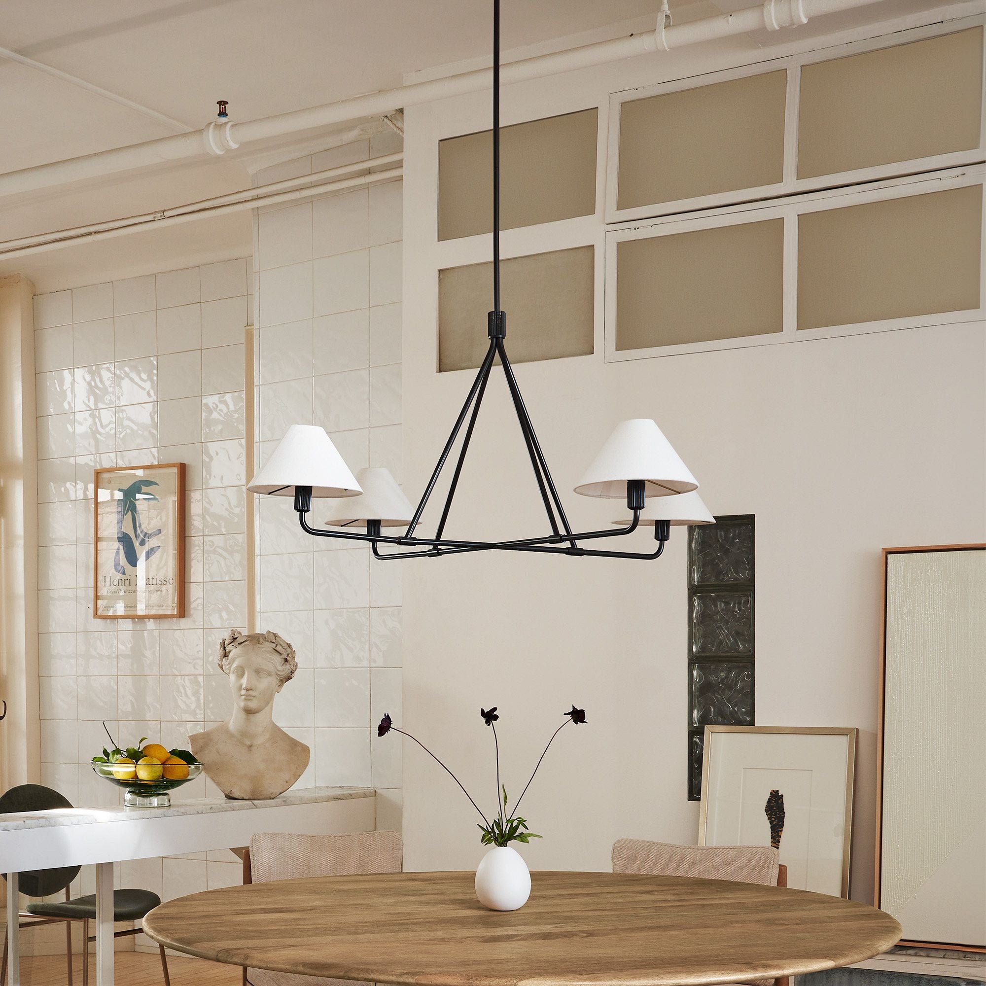 Diora Pendant Light -  Modern Metal Fixture with Linen Shades
