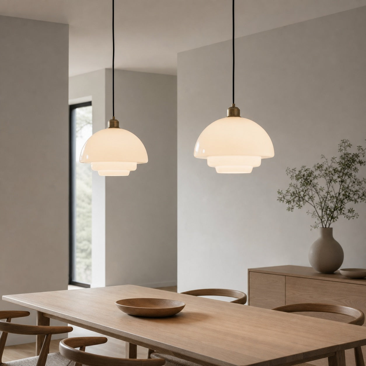 Opalisse Art Deco Pendant Light – Milk Glass Dome Ceiling Lamp for Dining Room N07
