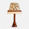 Chestnut brown twist wood table lamp with botanical fabric shade