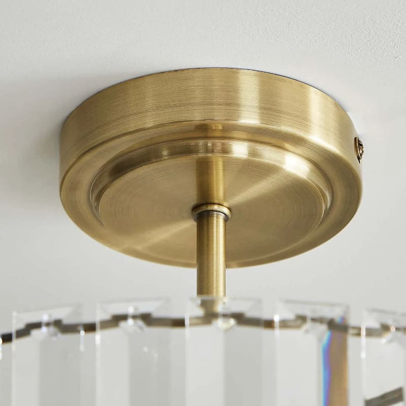 Crus Semi Flush Crystal Ceiling Light - Brass Glass Light For Bedroom