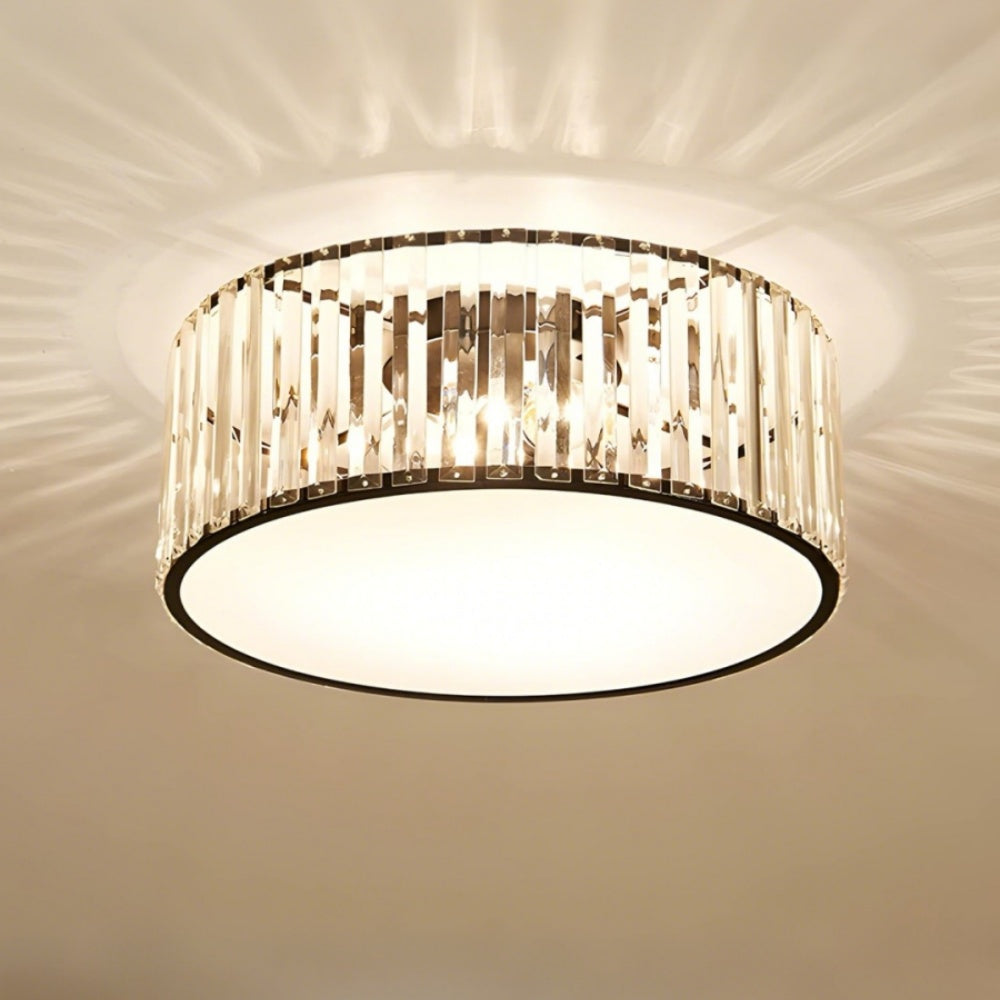 Crystal Glass Flush Mount Ceiling Light - Black Drum Shade Ceiling Light
