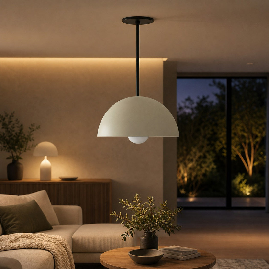 Metio Dome Neutral Dome Pendant - Modern Metal Accent Lighting