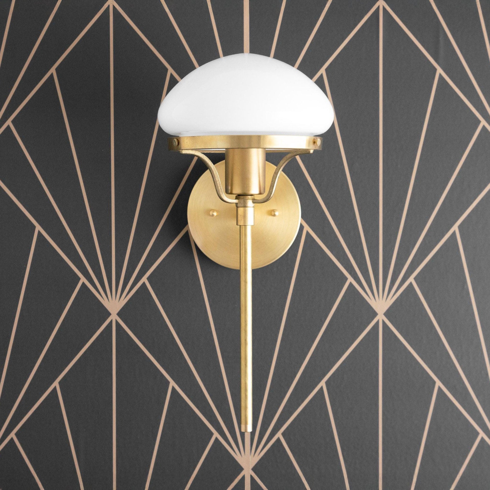Ornato Luxe Modern Art Deco Wall Light - Opal Glass Globe Sconce - Brass or Black