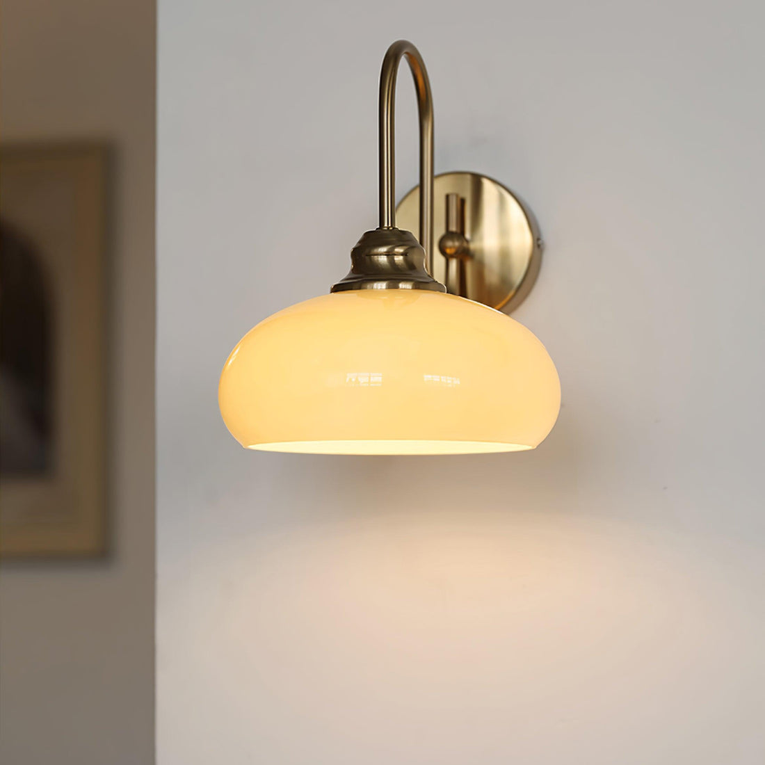 Bauhaus Wind Cream Glass Shade Metal Curved Pole Wall Sconce
