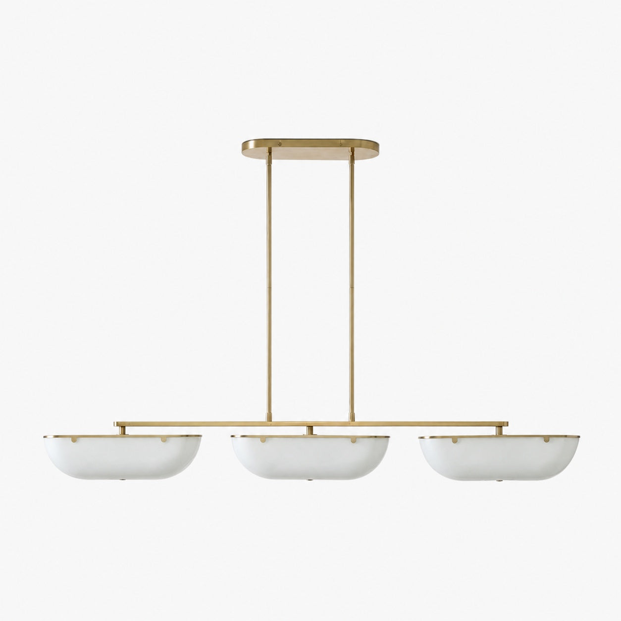 Ferosa Boat-Shaped Lampshade Linear Chandelier - Antique Brass with Milk Glass
