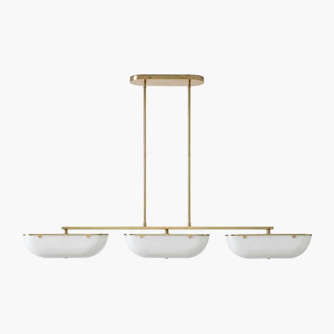 Ferosa Boat-Shaped Lampshade Linear Chandelier - Antique Brass with Milk Glass