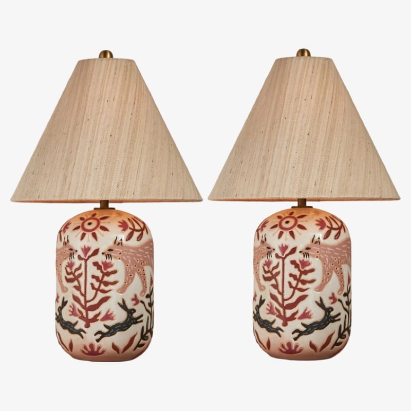 Ceruna Ceramic Table Lamp - Tapered Linen Shade Wax Resist for Bedroom