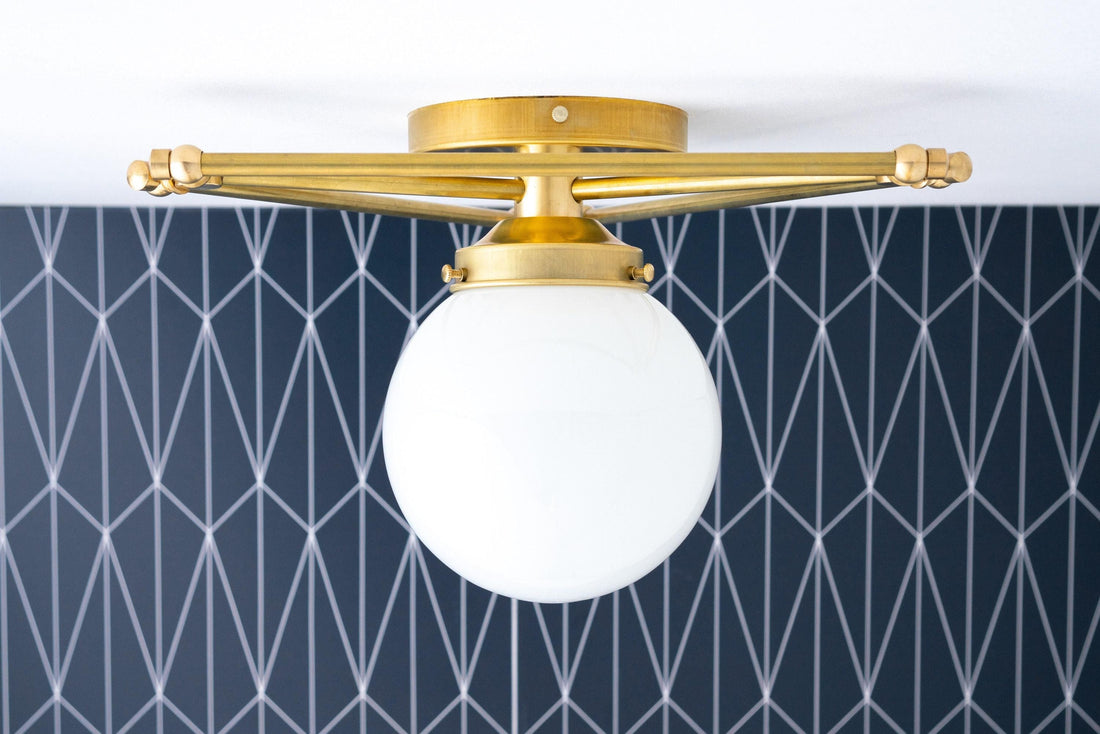 Glorica Glass Geometric Brass Ceiling Light - Hand-Blown Globe Design