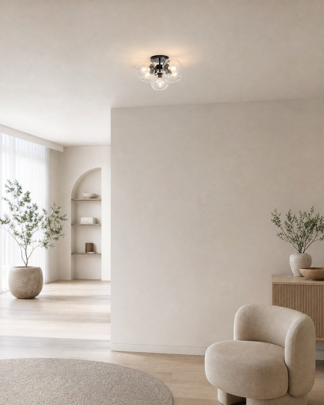 Brina Glass 5-Light Flush Mount - Minimalist Glass Ceiling Fixture