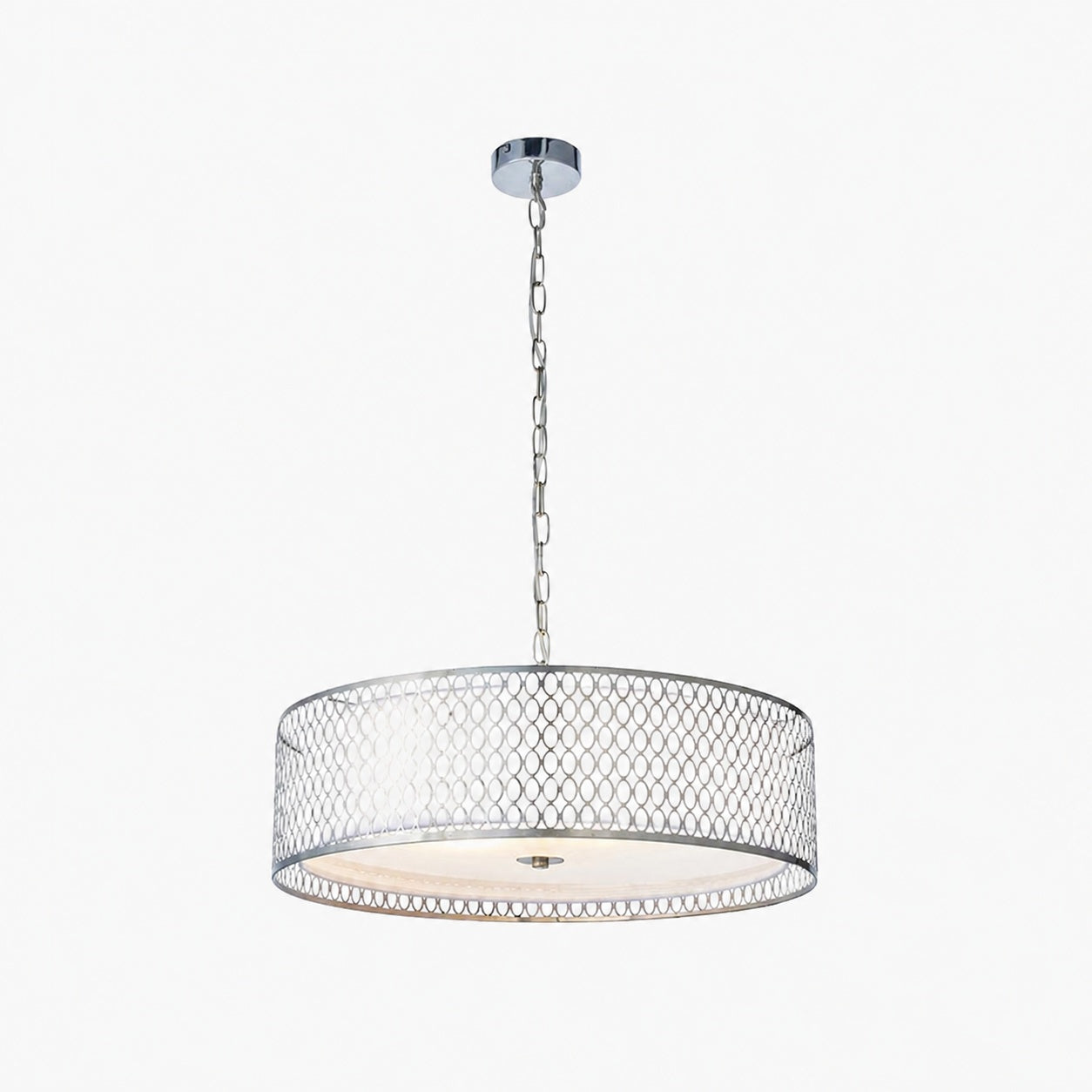 Liorin Geometric Pendant Lamp – Modern Fretwork Metal and Fabric Shade Pendant for Interiors