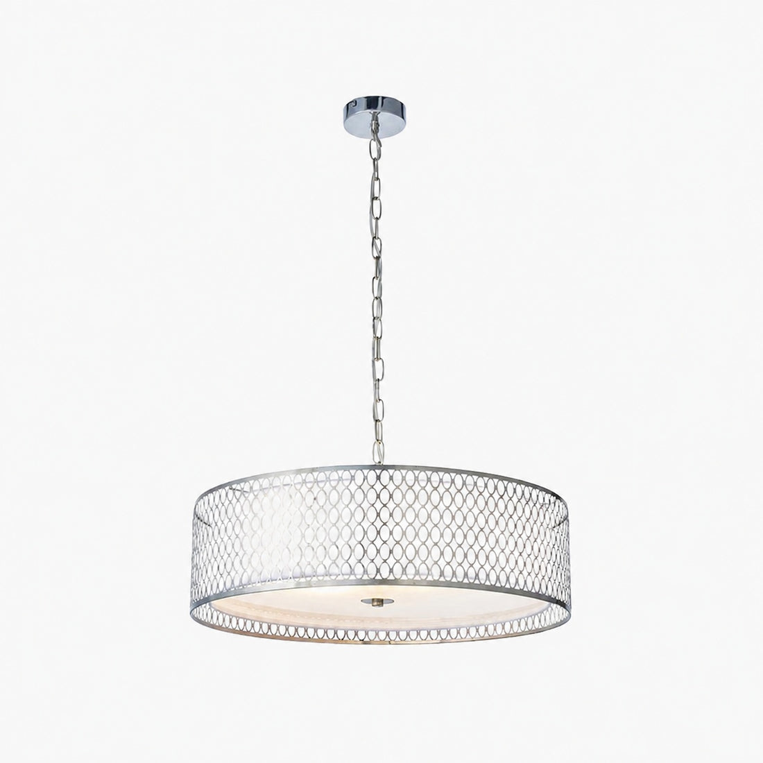 Liorin Geometric Pendant Lamp – Modern Fretwork Metal and Fabric Shade Pendant for Interiors