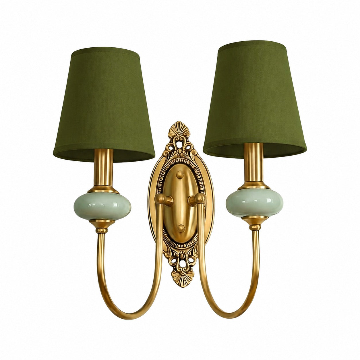 Rowanea Ceramic Wall Sconce with Fabric Shade and Metal Finish – Farmhouse Modern Hallway Light