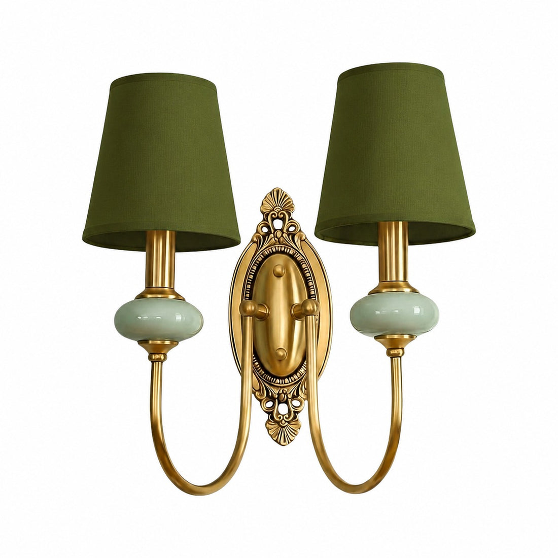 Rowanea Ceramic Wall Sconce with Fabric Shade and Metal Finish – Farmhouse Modern Hallway Light