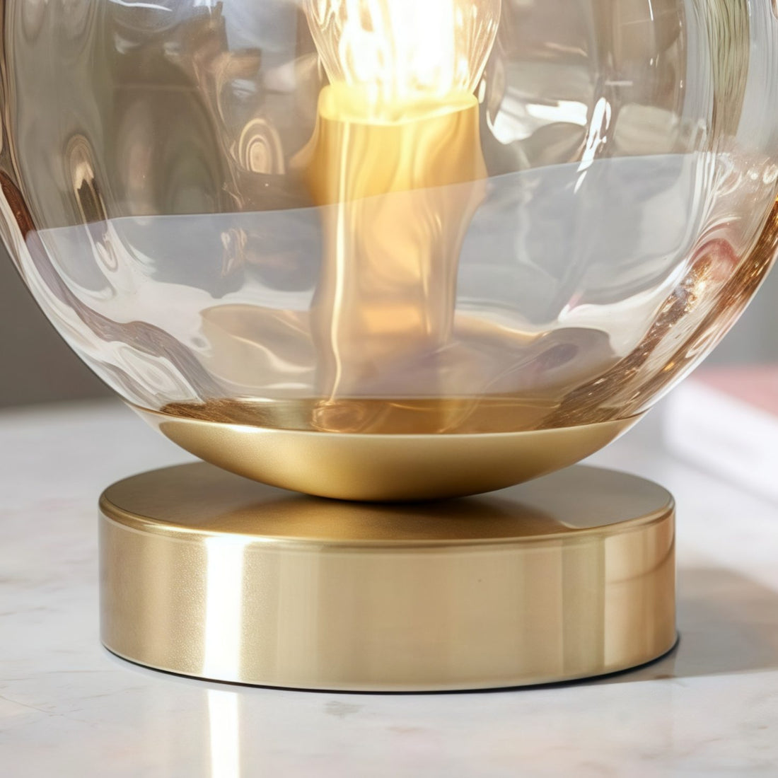 Tracian Modern Dimple Globe Table Lamp – Brass Ambient Decorative Lamp for Bedroom or Lounge