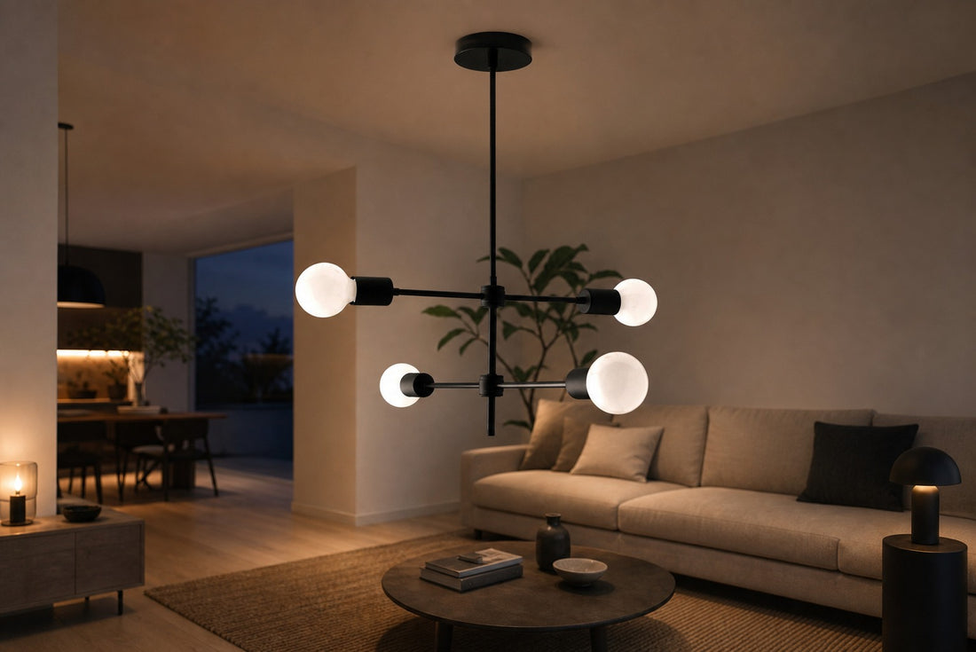 Mobilux Line Black and Brass Chandelier - Contemporary Globe Ceiling Hanging Light