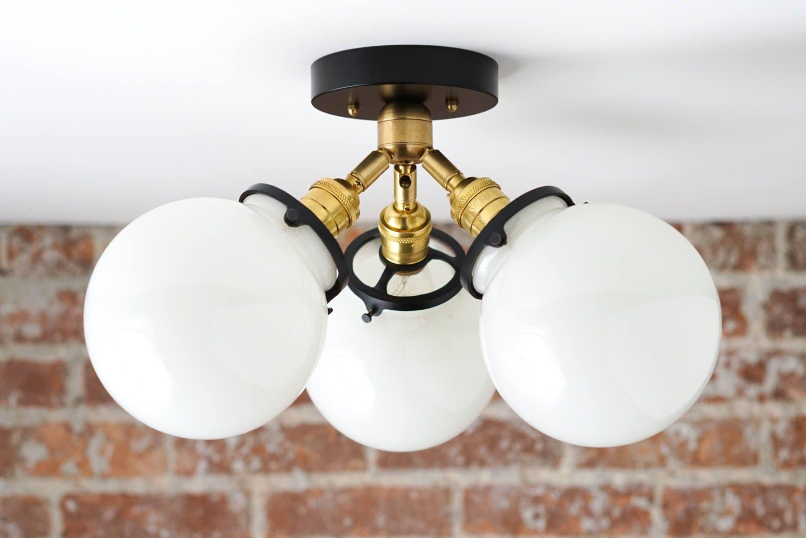 Glorica Glass Globe Light - Mid Century Semi Flush Ceiling Lamp