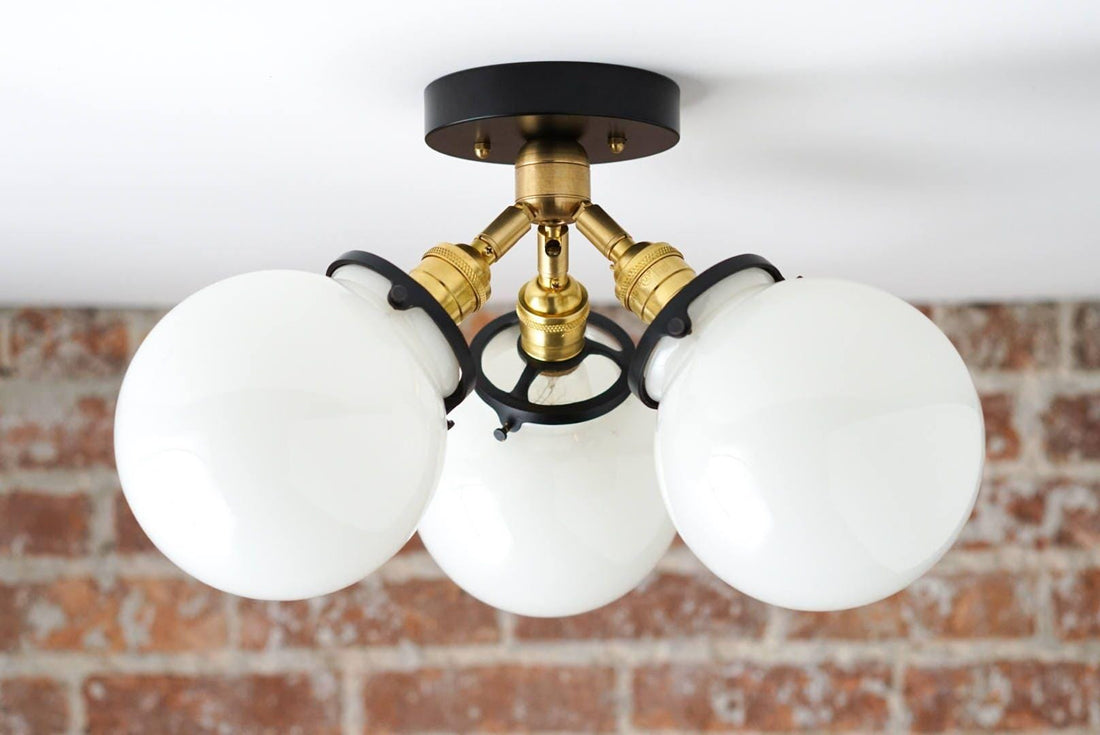Glorica Glass Globe Light - Mid Century Semi Flush Ceiling Lamp