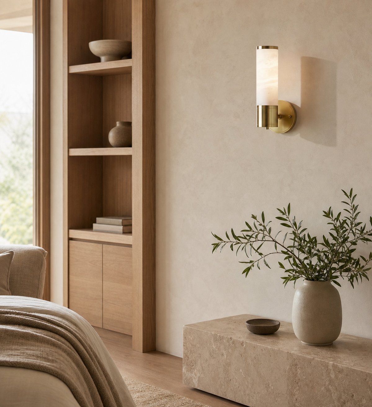 Nexorae Modern Alabaster Wall Lamp Sculptural Vertical Design For Living Room Bedroom Hallway