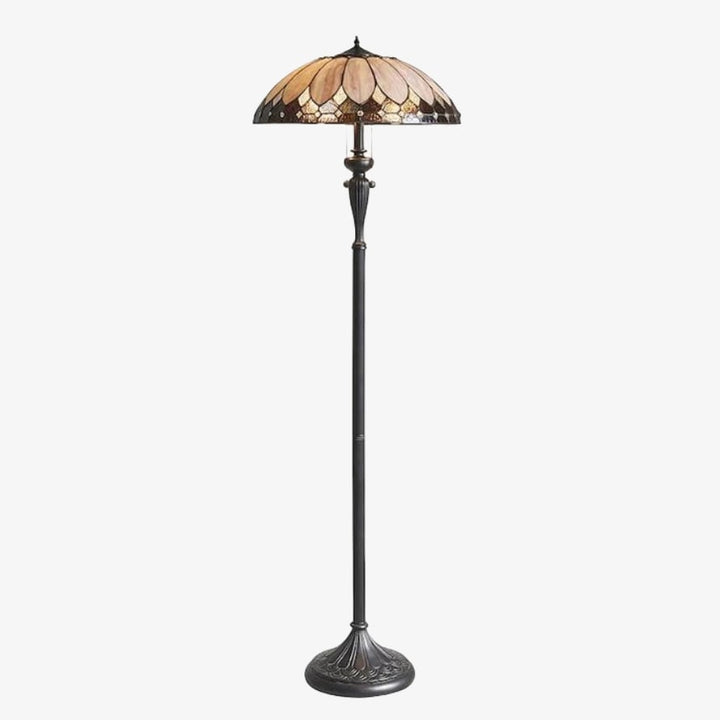 TF Brooklyn Geometric Art Deco Tiffany Floor Lamp –  Stained Glass Shade and Satin Black Base for Living Room