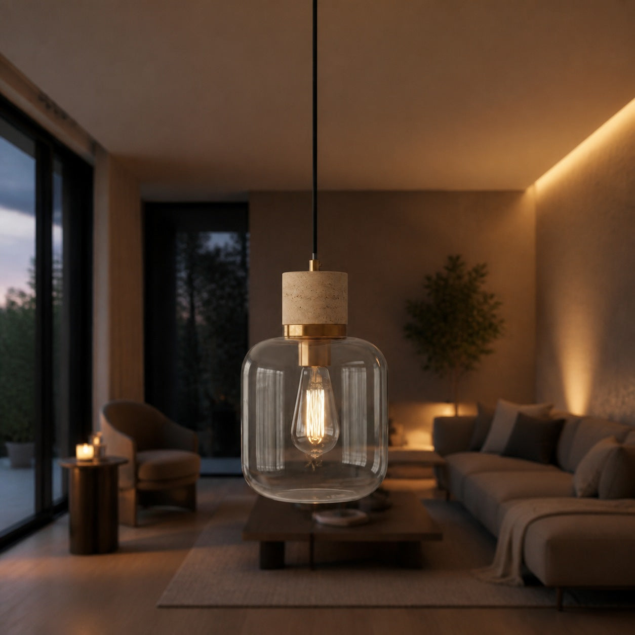 Korlisse Natural Stone and Glass Pendant Light – Stylish Lamp for Lounge or Living Room