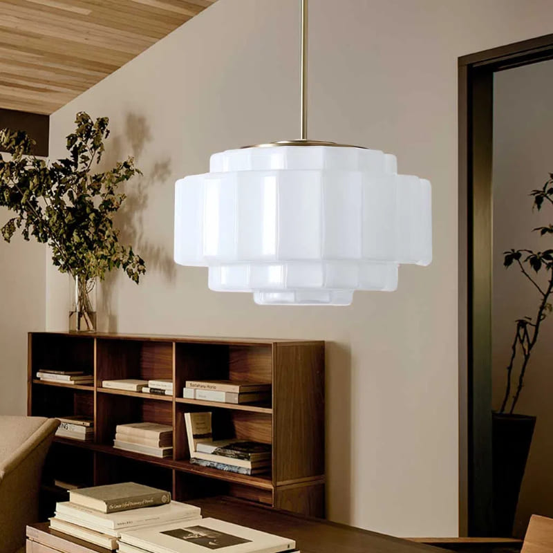 Tiered Milk Pendant Light - Antique Brass Glass Light Fixture