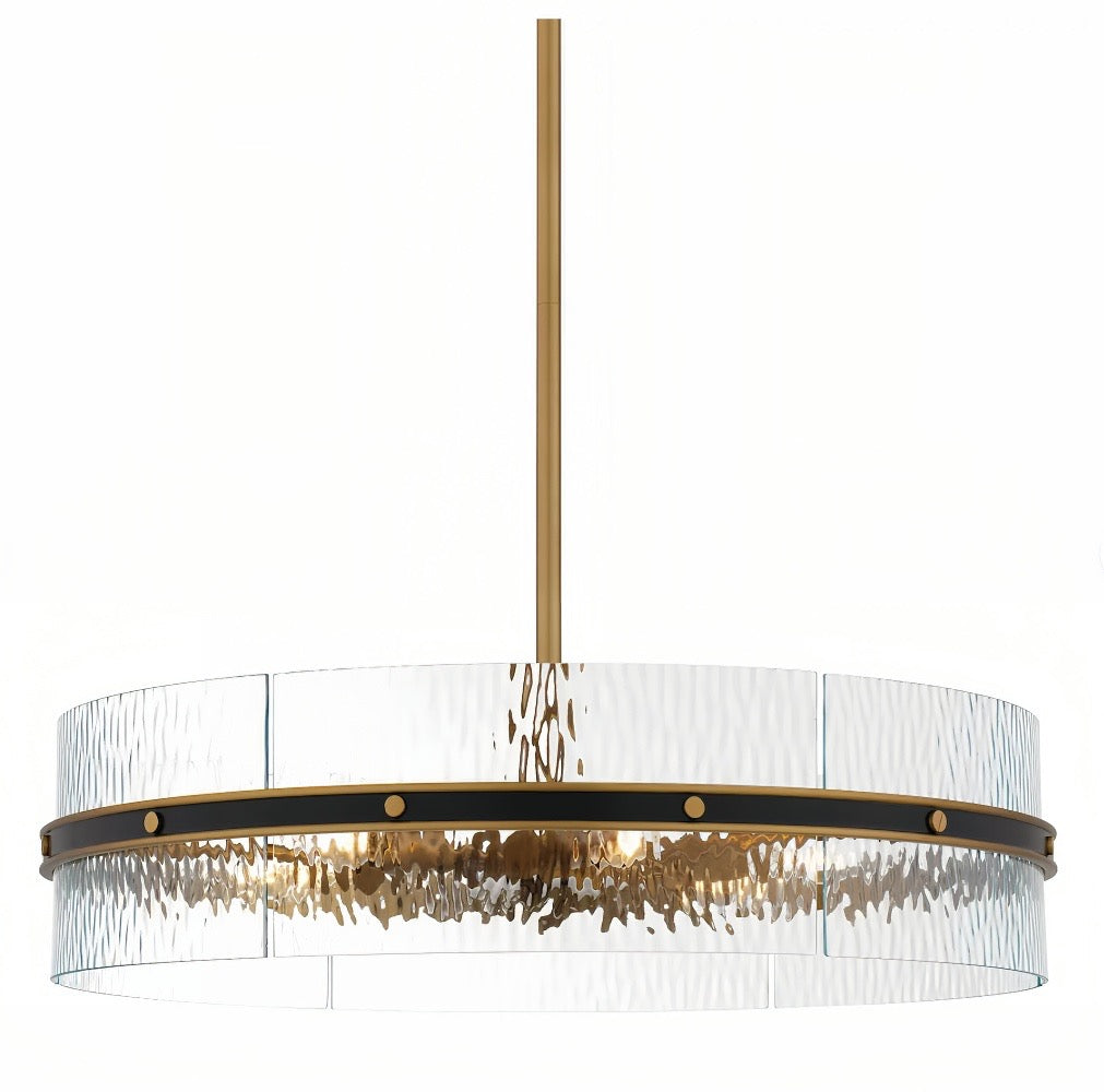 Modern Gold Glam Chandelier - Glass Drum Pendant Light