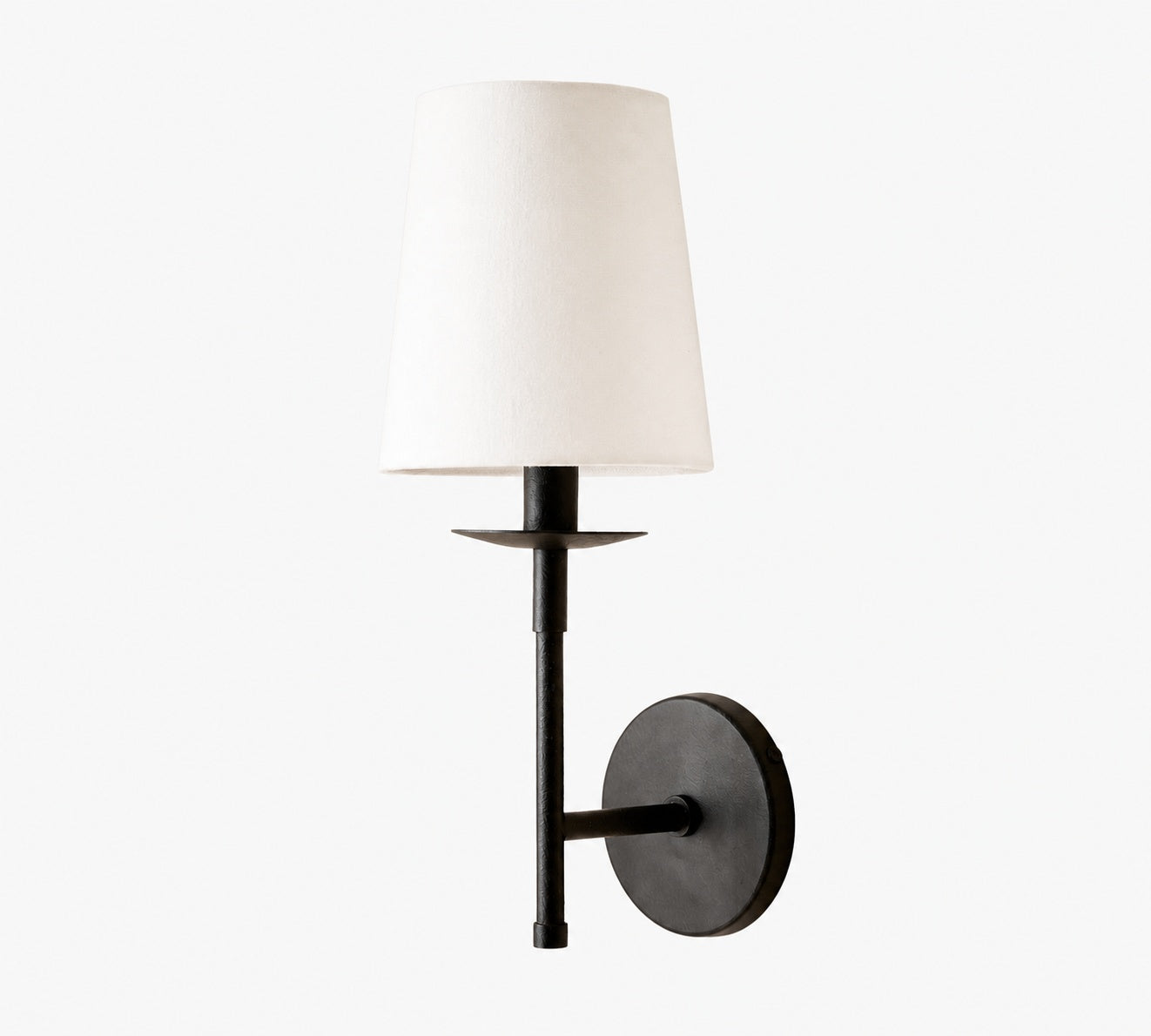 Rowan Bronze or Brass Wall Sconce - Iron Light with White Linen Shade for Home