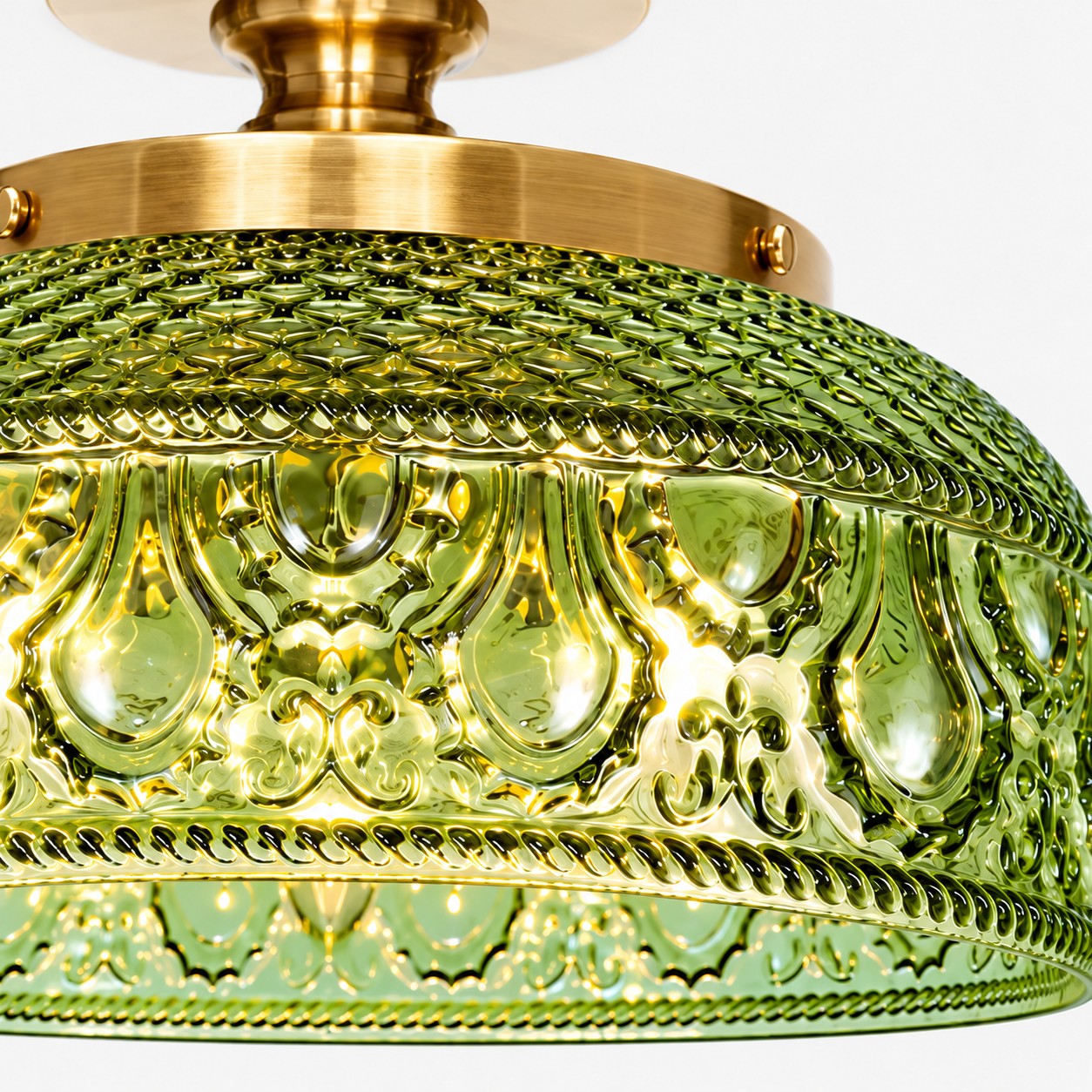 Blossix textured glass disc, green glass close-up
