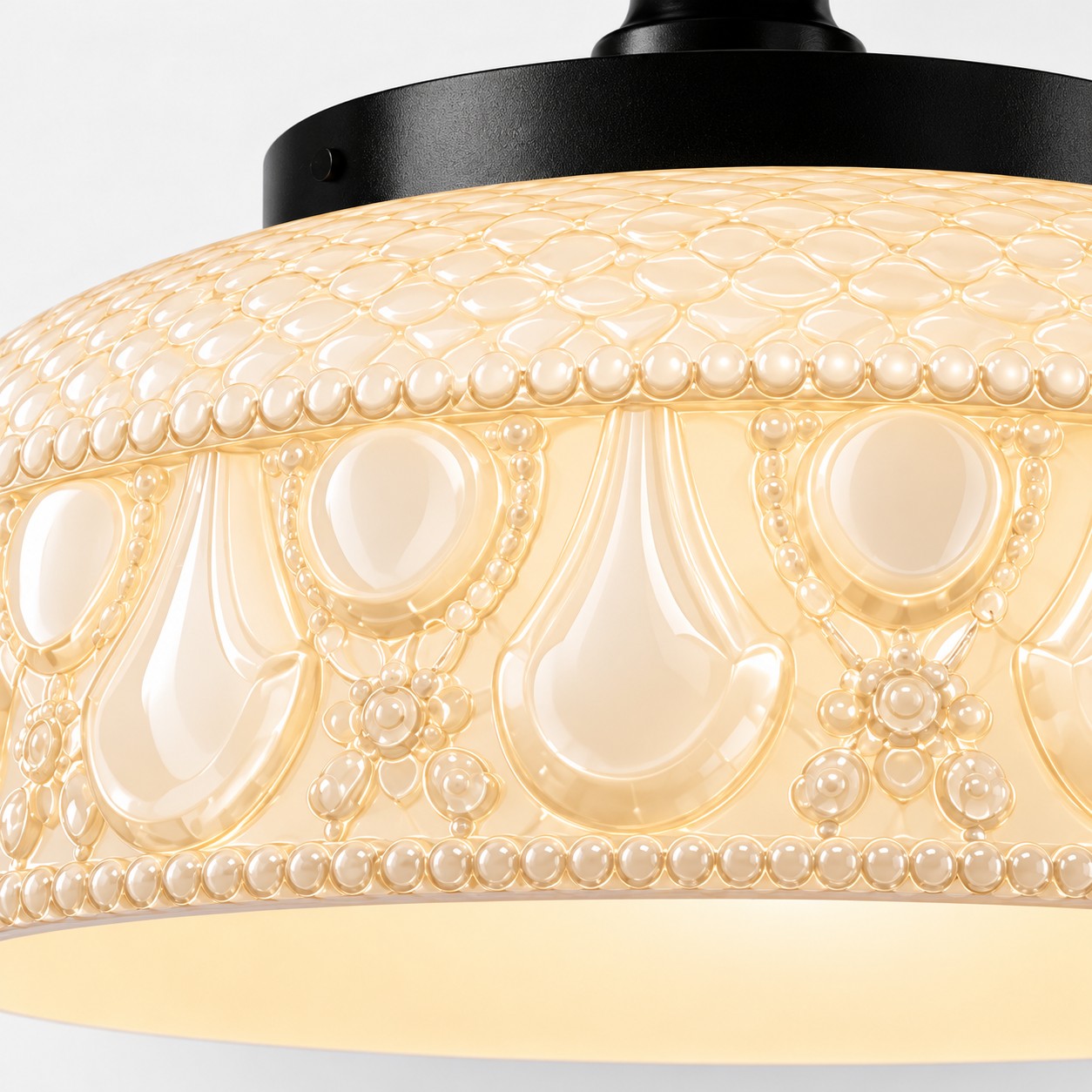 Blossix textured glass disc, milk white glass close-up