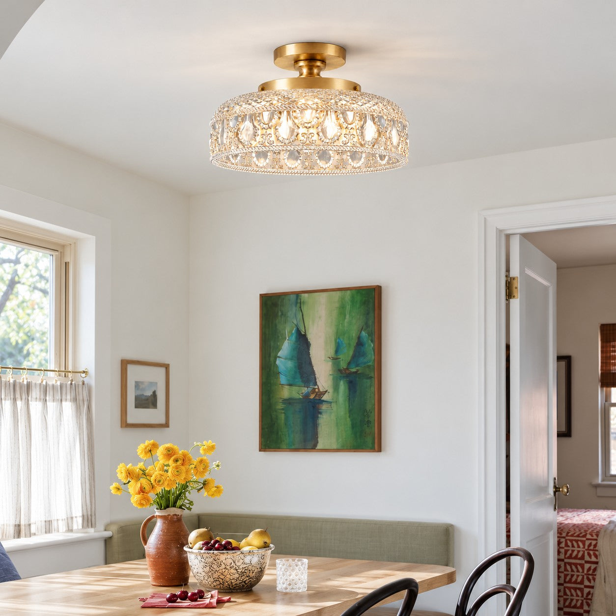 Blossix clear glass ceiling light over a dining table