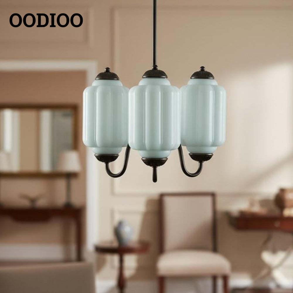 Three-Light Eloise Vintage Chandelier With Milk Glass Shades