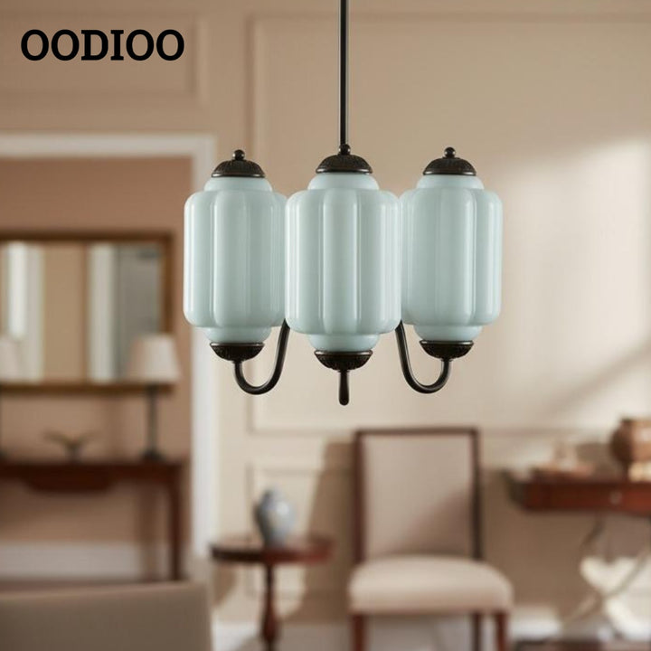 Three-Light Eloise Vintage Chandelier With Milk Glass Shades