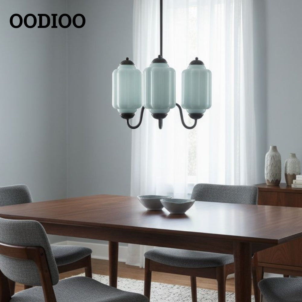 Three-Light Eloise Vintage Chandelier With Milk Glass Shades