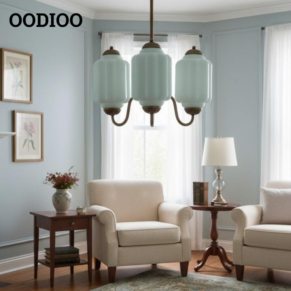 Three-Light Eloise Vintage Chandelier With Milk Glass Shades