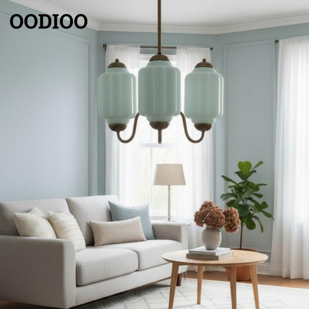 Three-Light Eloise Vintage Chandelier With Milk Glass Shades