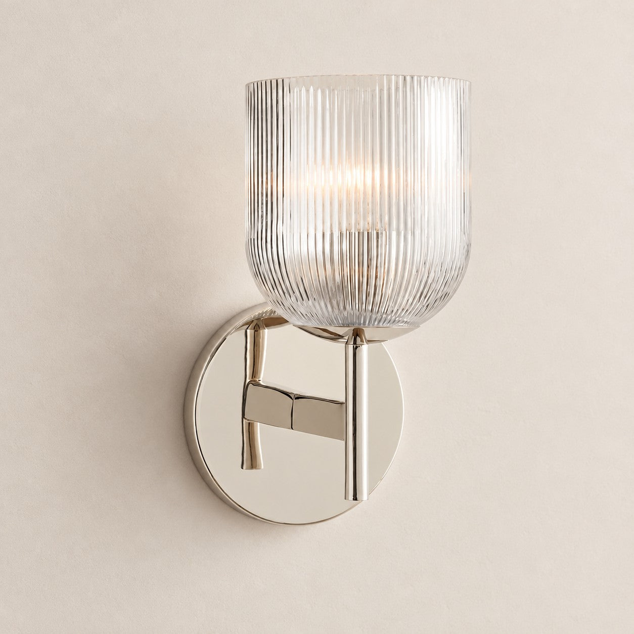 Bravira ribbed glass sconce, polished nickel, 1 head